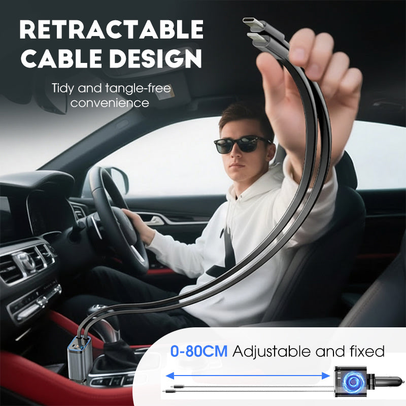 ⚡✨ Cargador de coche ultrarrápido: dos puertos USB-C retráctiles con luz ambiental Starlight y protección de seguridad inteligente 🚗💫