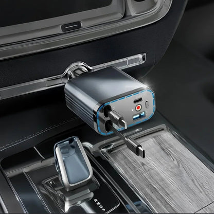 ⚡✨ Cargador de coche ultrarrápido: dos puertos USB-C retráctiles con luz ambiental Starlight y protección de seguridad inteligente 🚗💫