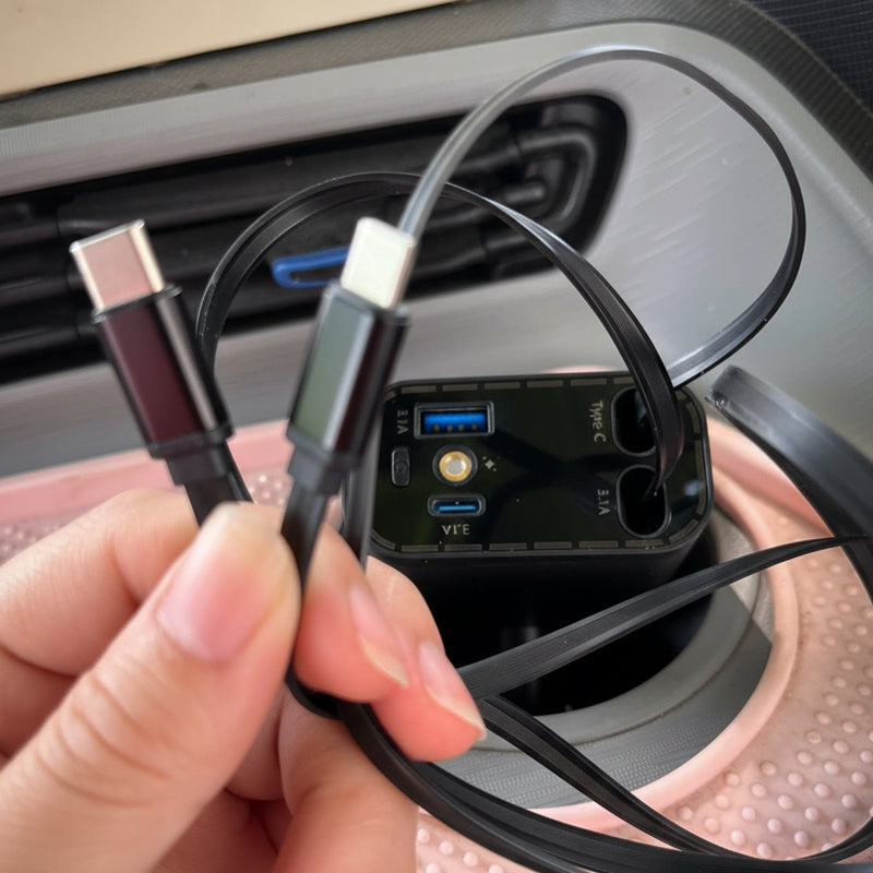 ⚡✨ Cargador de coche ultrarrápido: dos puertos USB-C retráctiles con luz ambiental Starlight y protección de seguridad inteligente 🚗💫