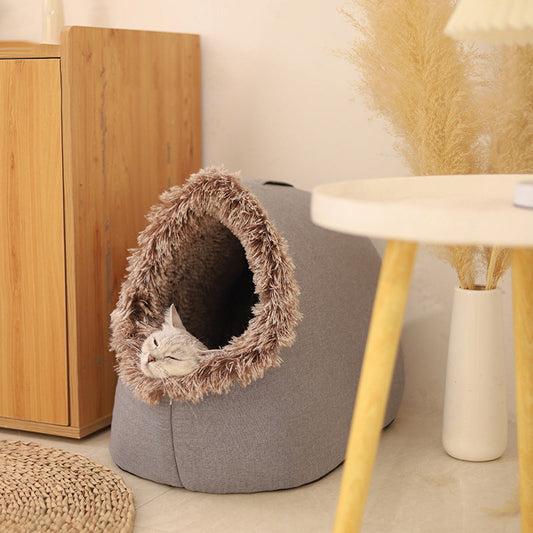 Cama de Cueva Cálida para Mascotas en Invierno