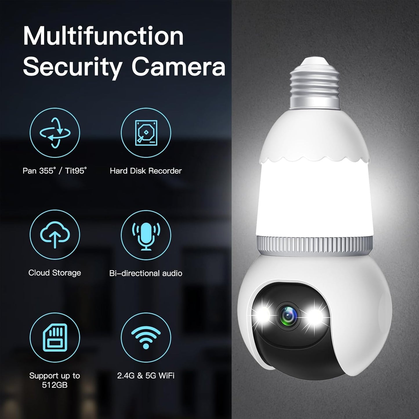 Cámara de Seguridad Tipo Foco 4MP WiFi Doble Banda con Visión Nocturna para Exterior e Interior