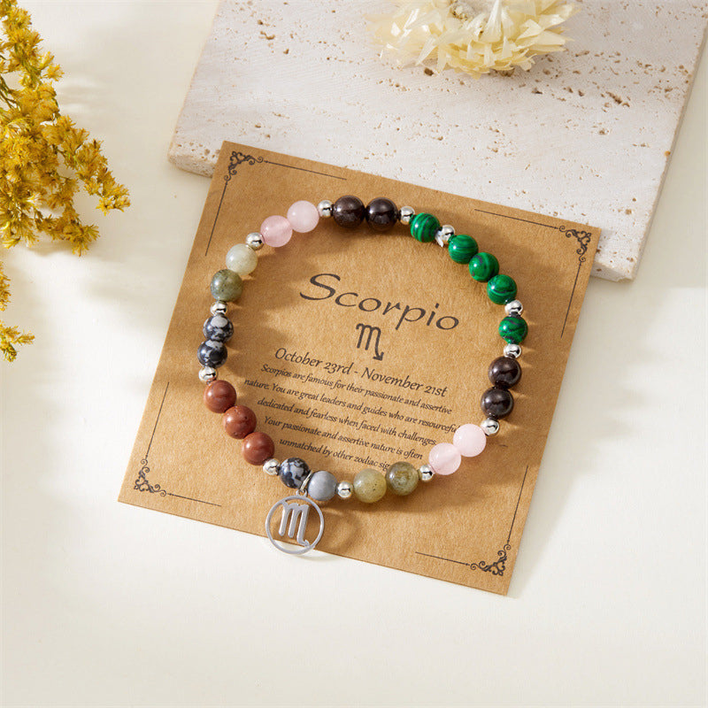 Pulsera de 12 piedras del zodiaco con charm del signo astrológico