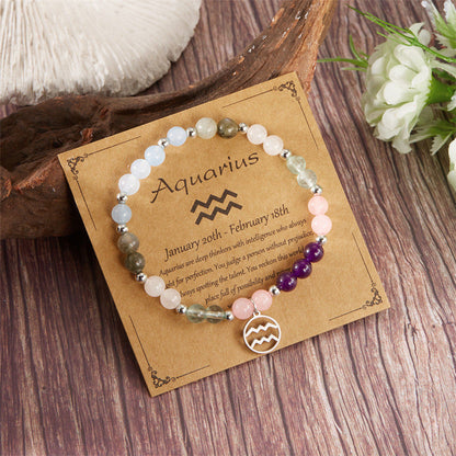 Pulsera de 12 piedras del zodiaco con charm del signo astrológico