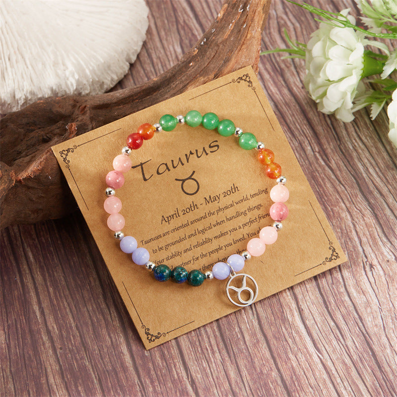 Pulsera de 12 piedras del zodiaco con charm del signo astrológico