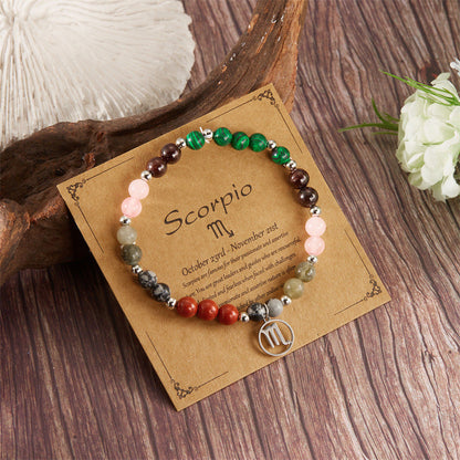 Pulsera de 12 piedras del zodiaco con charm del signo astrológico