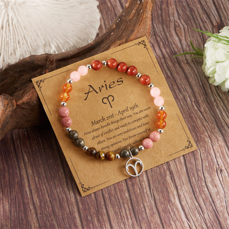 Pulsera de 12 piedras del zodiaco con charm del signo astrológico