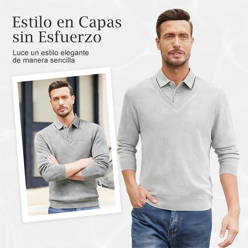 Suéter Forrado para Hombre con Efecto de Dos Piezas