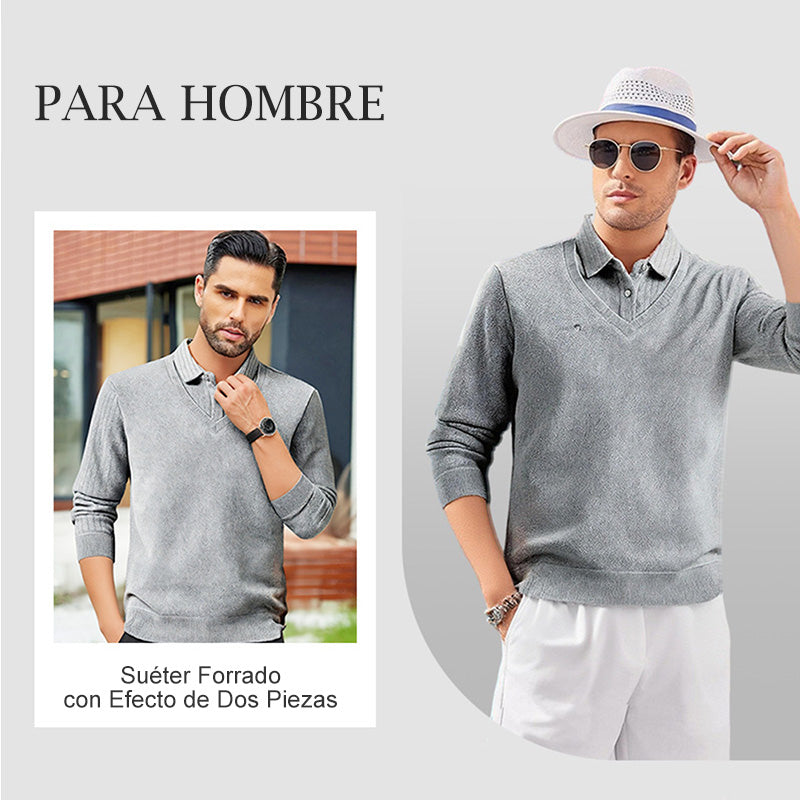Suéter Forrado para Hombre con Efecto de Dos Piezas