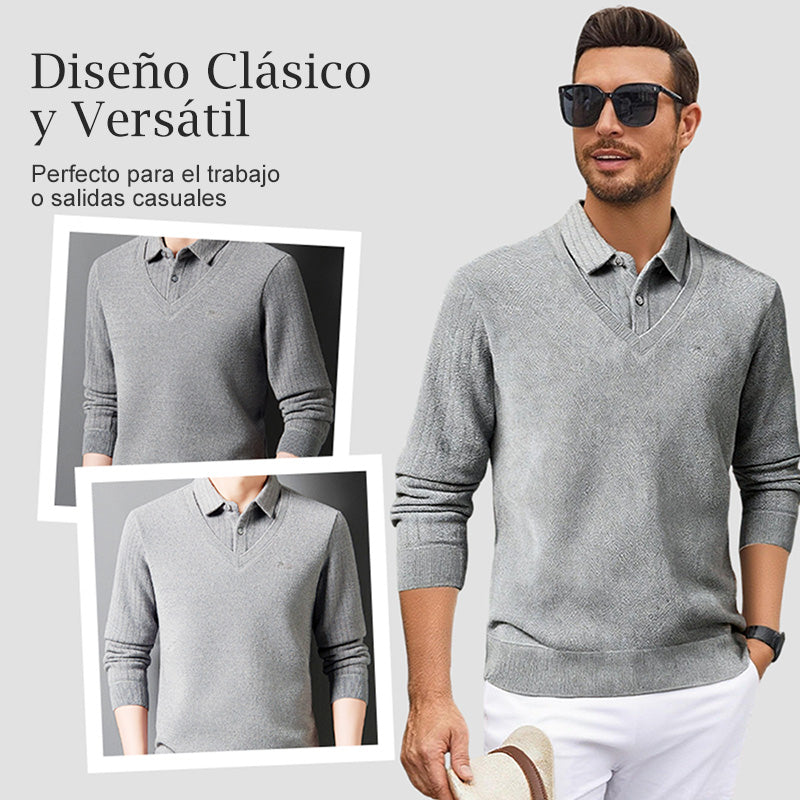 Suéter Forrado para Hombre con Efecto de Dos Piezas