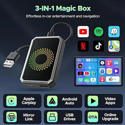 🔥【1° Más Vendido】😫 Sistema anticuado/cables/enredos? Adaptador pantalla coche 3 en 1 4K⚡ Plug-and-play+wireless!