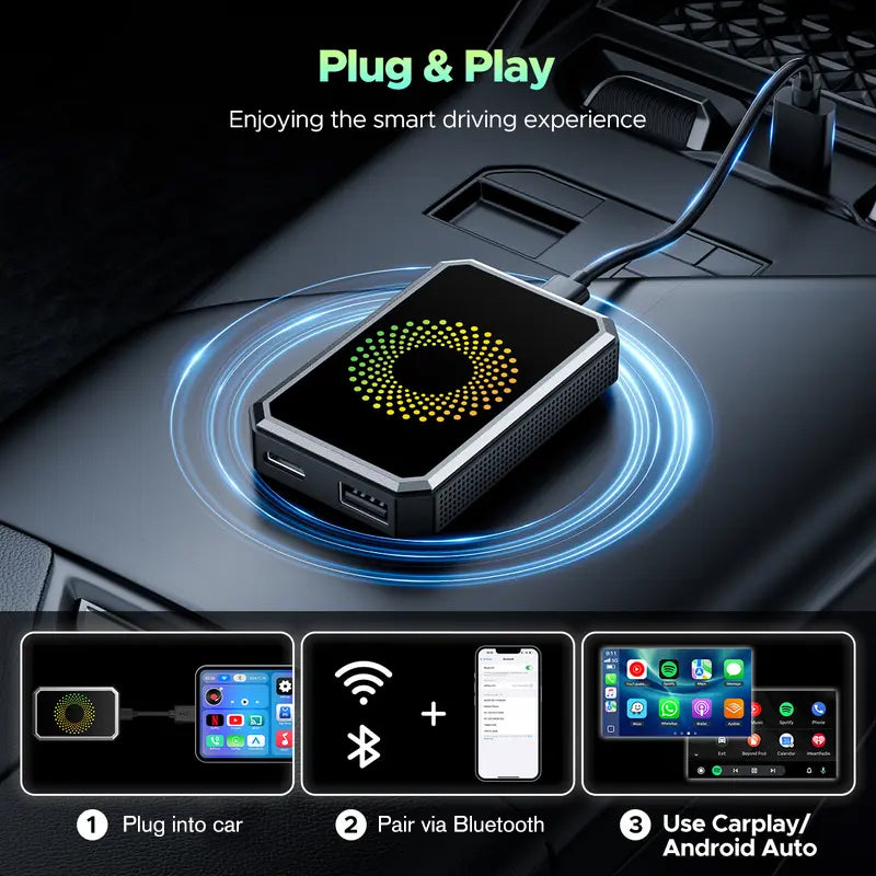 🔥【1° Más Vendido】😫 Sistema anticuado/cables/enredos? Adaptador pantalla coche 3 en 1 4K⚡ Plug-and-play+wireless!