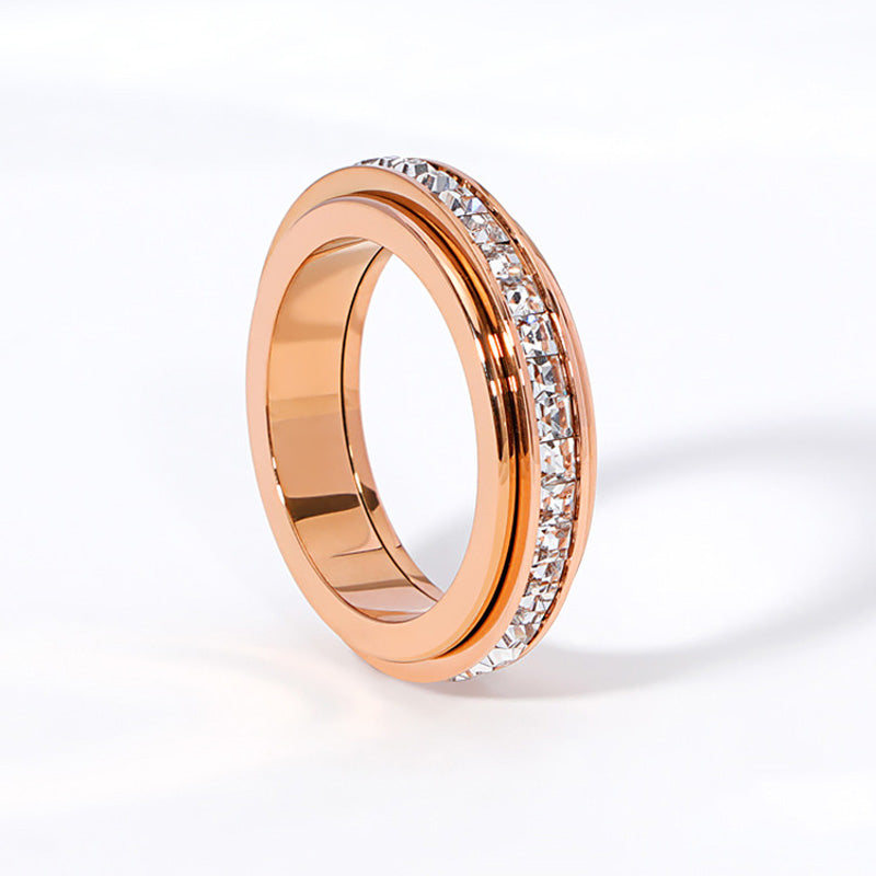 🎄Oferta especial de Navidad🎄Anillo giratorio de titanio y acero con circonit