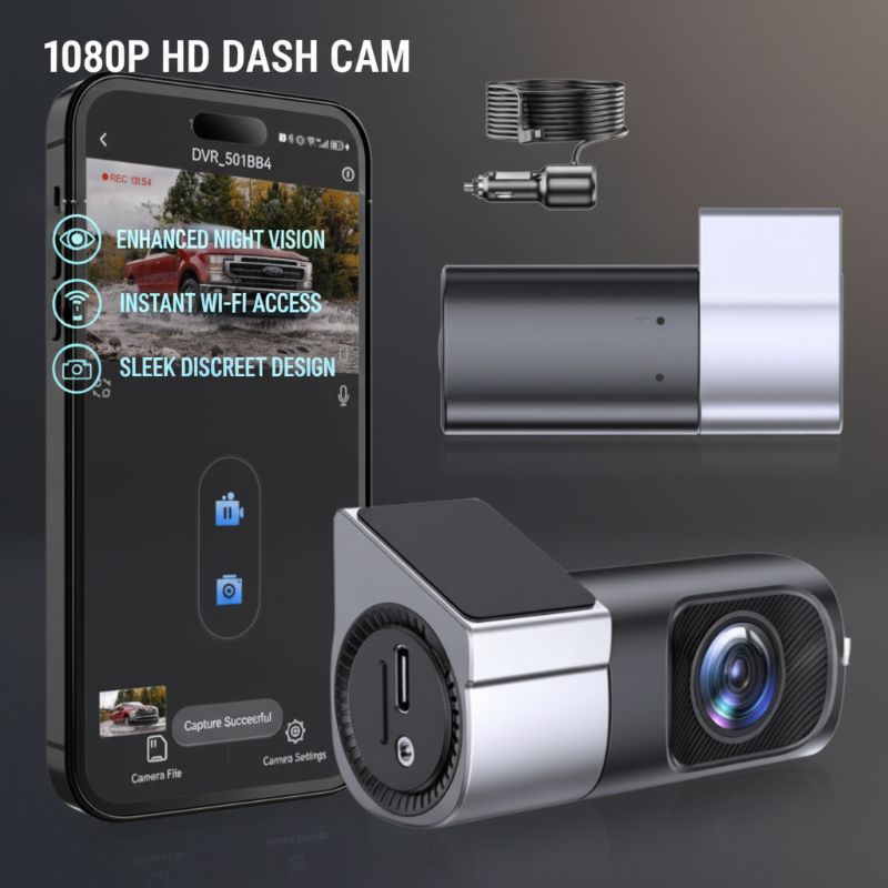 Cámara para salpicadero HD 1080P con Wi-Fi y visión nocturna