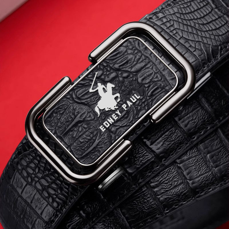 Cinturón para Hombre con Hebilla Automática y Textura de Cocodrilo