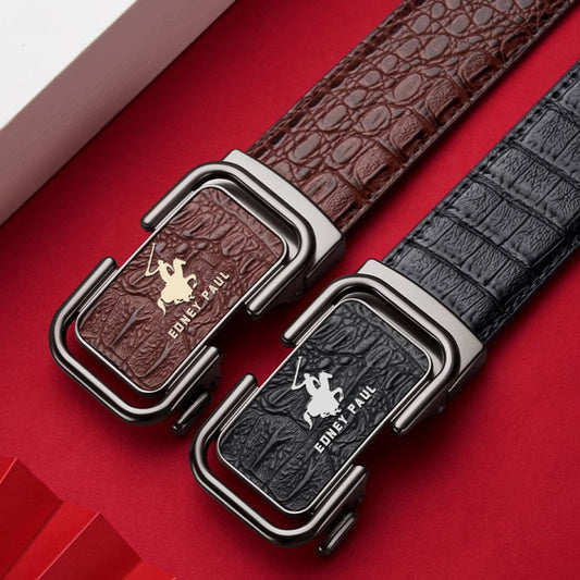 Cinturón para Hombre con Hebilla Automática y Textura de Cocodrilo