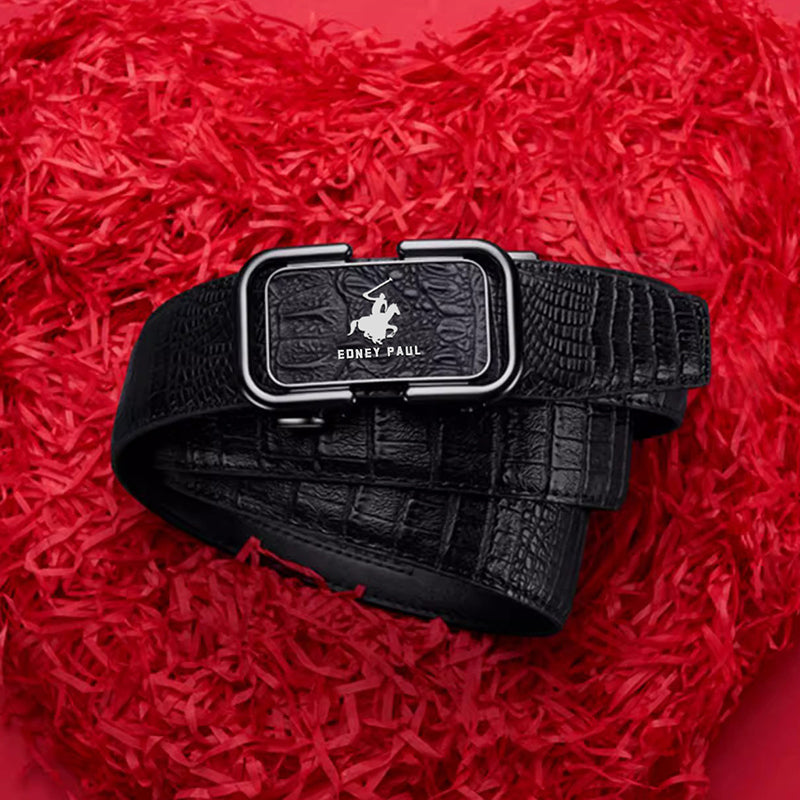 Cinturón para Hombre con Hebilla Automática y Textura de Cocodrilo