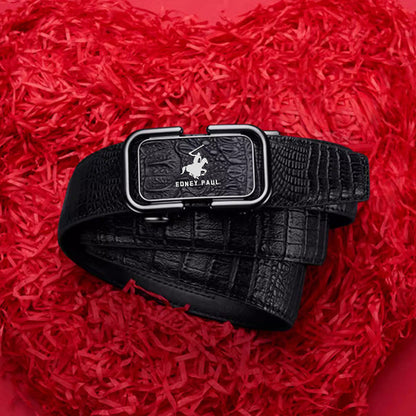 Cinturón para Hombre con Hebilla Automática y Textura de Cocodrilo