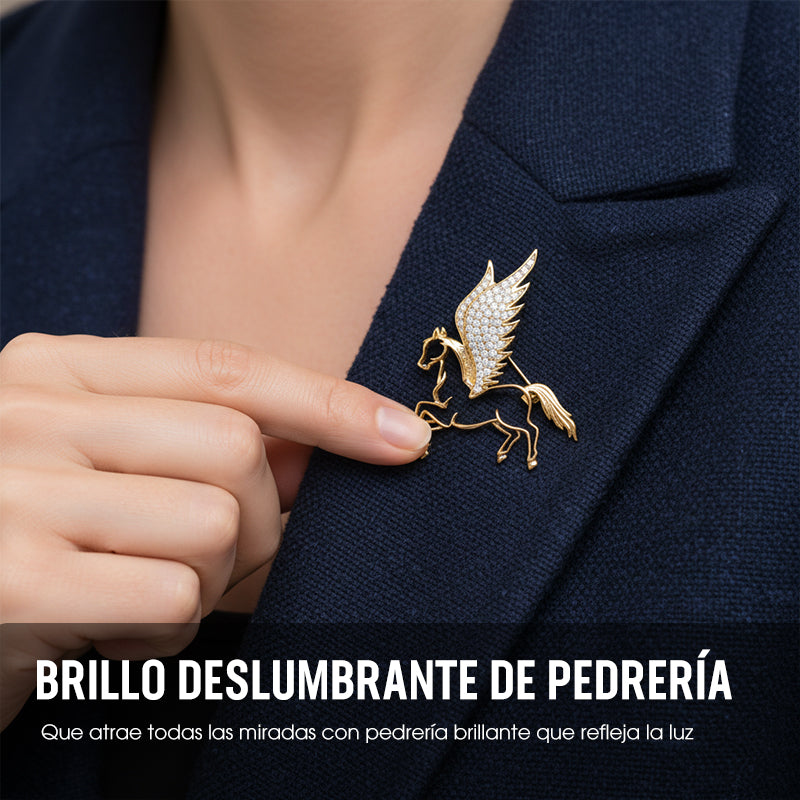 Broche de Pegaso Exquisito y Único con Detalles de Pedrería