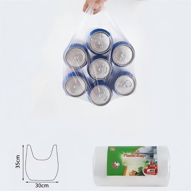 Bolsas reforzadas estilo chaleco para alimentos, en rollo