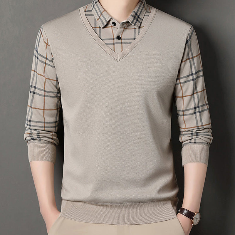 Camiseta de manga larga con estilo superpuesto para hombre