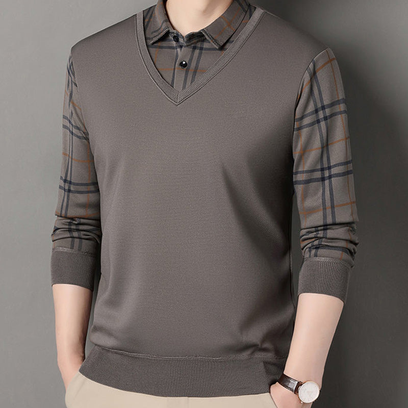 Camiseta de manga larga con estilo superpuesto para hombre