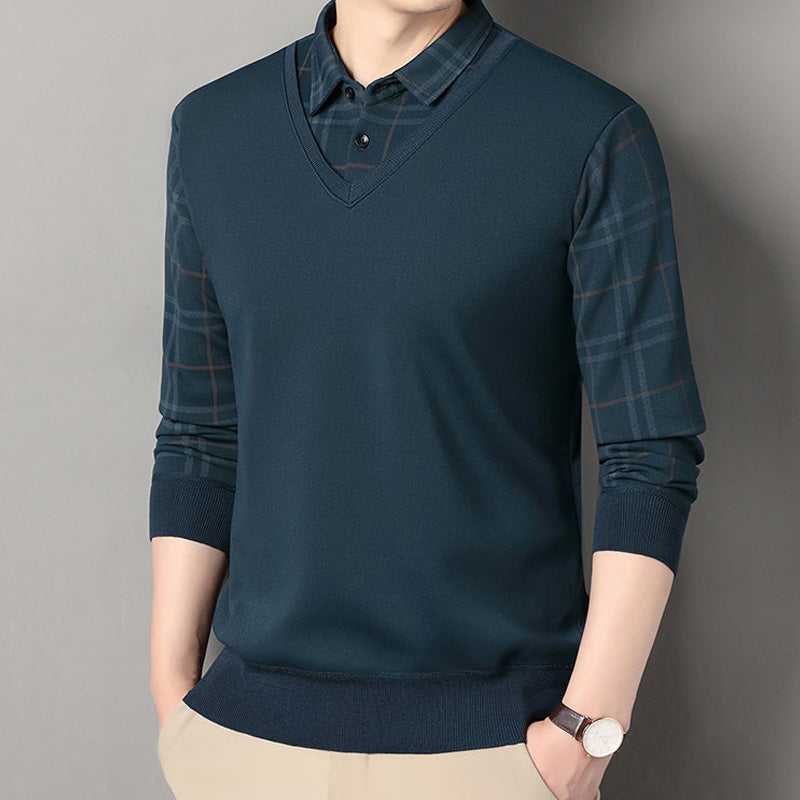 Camiseta de manga larga con estilo superpuesto para hombre