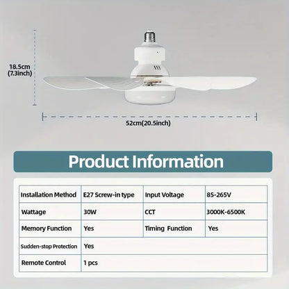 Ventilador de techo y luz portátiles 2 en 1 con control remoto