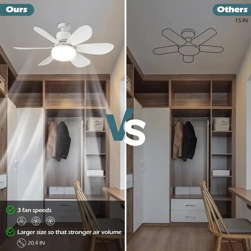 Ventilador de techo y luz portátiles 2 en 1 con control remoto
