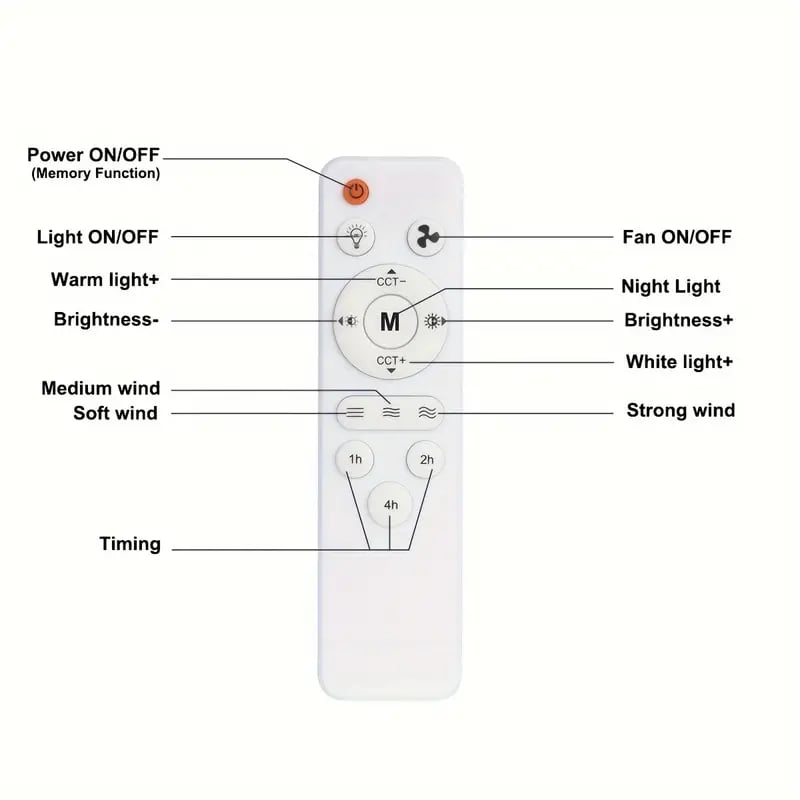Ventilador de techo y luz portátiles 2 en 1 con control remoto