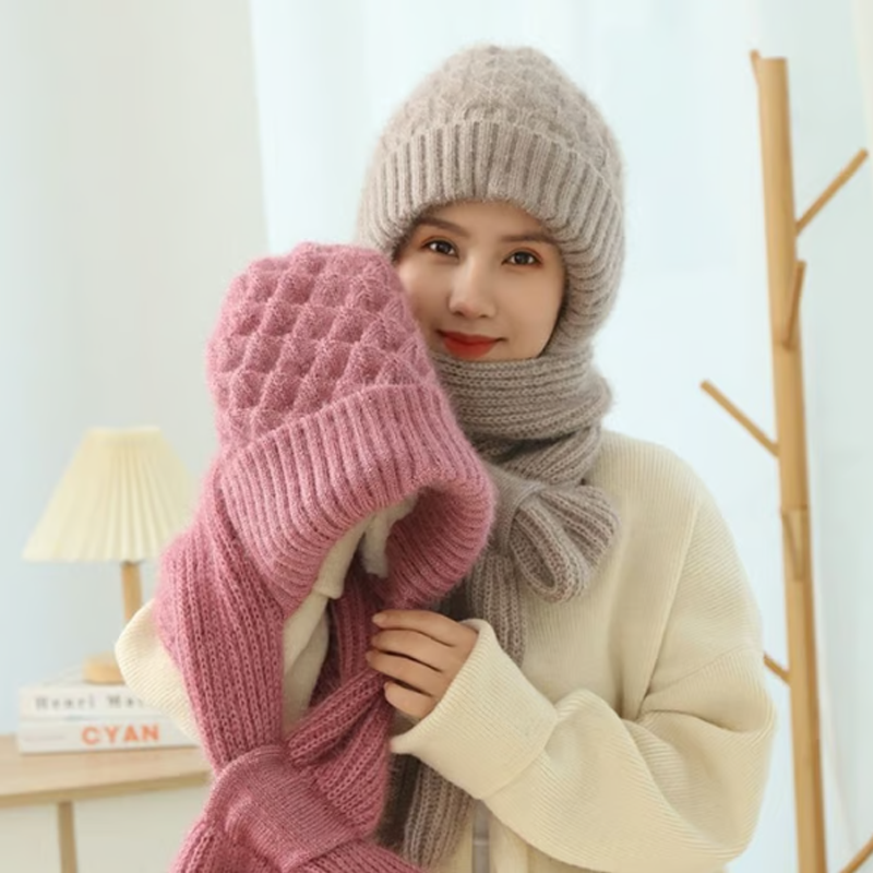 Gorro con Bufanda Integrada 2 en 1 Tejido