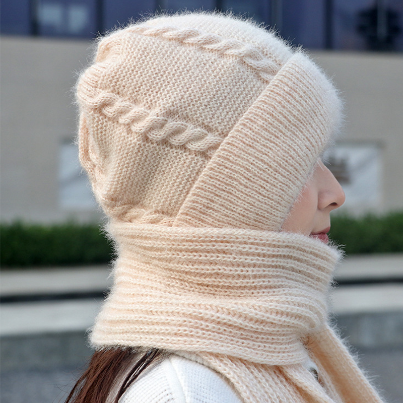 Gorro con Bufanda Integrada 2 en 1 Tejido
