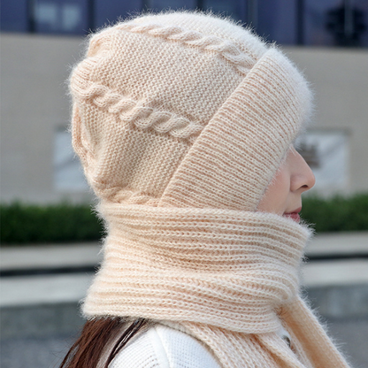 Gorro con Bufanda Integrada 2 en 1 Tejido