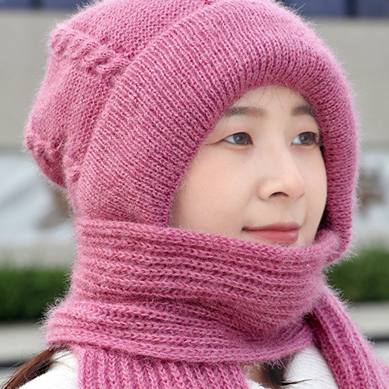 Gorro con Bufanda Integrada 2 en 1 Tejido