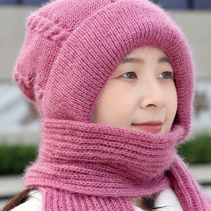 Gorro con Bufanda Integrada 2 en 1 Tejido