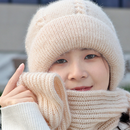 Gorro con Bufanda Integrada 2 en 1 Tejido