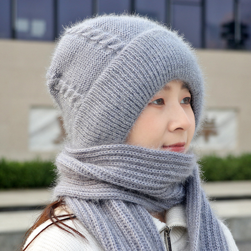 Gorro con Bufanda Integrada 2 en 1 Tejido