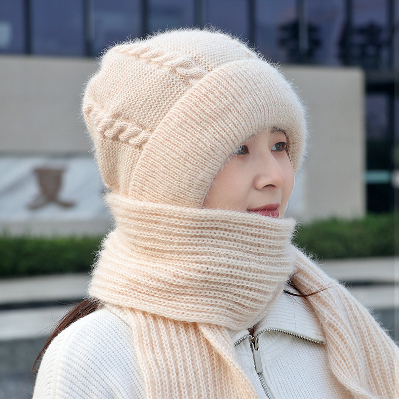 Gorro con Bufanda Integrada 2 en 1 Tejido