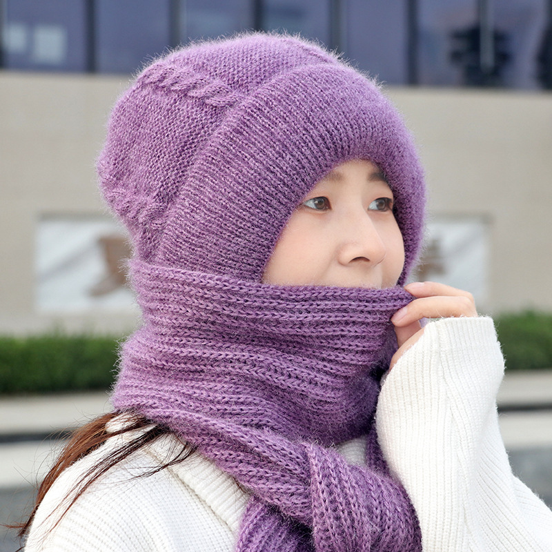 Gorro con Bufanda Integrada 2 en 1 Tejido