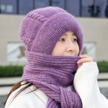 Gorro con Bufanda Integrada 2 en 1 Tejido