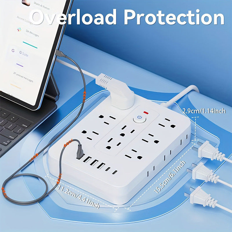 🚀¡Espacio y Seguridad! ⚡ Regleta 20 en 1: 14 CA+4 USB+2 Type-C – ¡Alimenta Todo! 🛡️