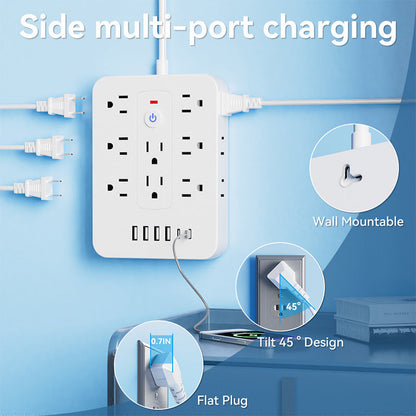 🚀¡Espacio y Seguridad! ⚡ Regleta 20 en 1: 14 CA+4 USB+2 Type-C – ¡Alimenta Todo! 🛡️