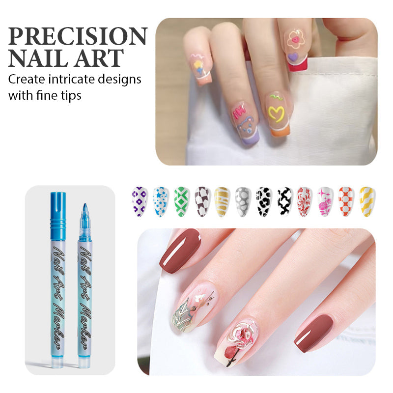 Set de 12 Plumones para Uñas Acrílicas - Punta Fina para Diseños Fáciles en Casa