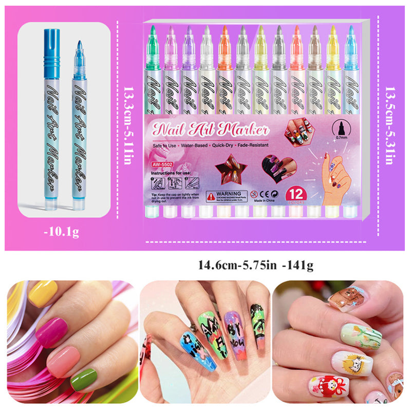 Set de 12 Plumones para Uñas Acrílicas - Punta Fina para Diseños Fáciles en Casa