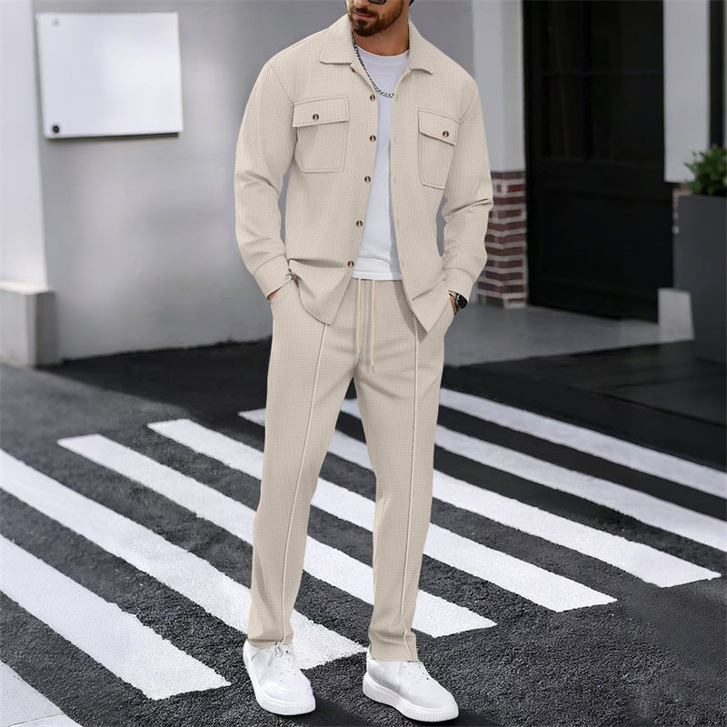 🔥 Conjunto de chaqueta y pantalones para hombre tipo waffle – Tejido transpirable tipo waffle, corte relajado y estilo casual sin esfuerzo 👕👖