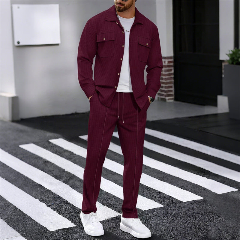 🔥 Conjunto de chaqueta y pantalones para hombre tipo waffle – Tejido transpirable tipo waffle, corte relajado y estilo casual sin esfuerzo 👕👖