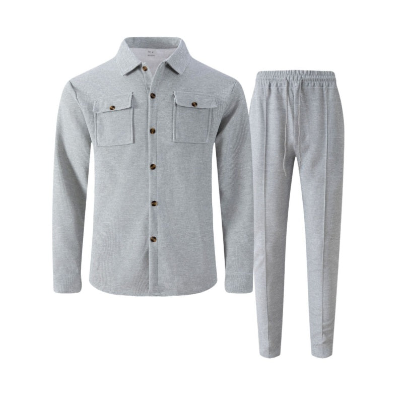 🔥 Conjunto de chaqueta y pantalones para hombre tipo waffle – Tejido transpirable tipo waffle, corte relajado y estilo casual sin esfuerzo 👕👖