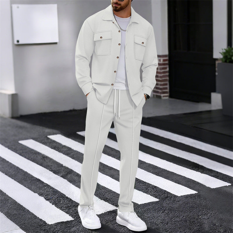 🔥 Conjunto de chaqueta y pantalones para hombre tipo waffle – Tejido transpirable tipo waffle, corte relajado y estilo casual sin esfuerzo 👕👖