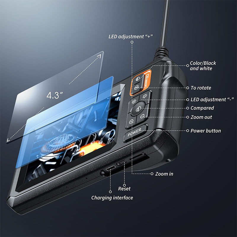 Cámara Endoscópica HD de 4.3“ Impermeable con Luz