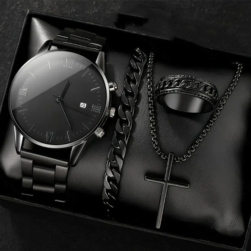 🎉💰 ¡60% DE DESCUENTO! ⚡ Reloj Minimalista de Cuarzo para Hombre con Fecha – Acero Inoxidable Todo Negro, Esfera con Números Romanos y Precisión de Tiempo ⌚🖤