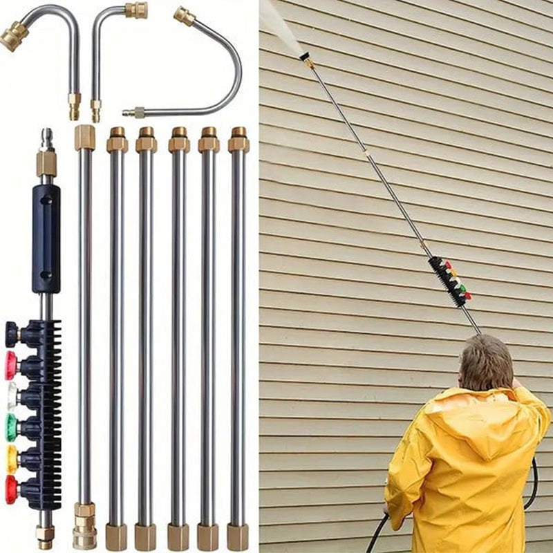 💦 Juego de Varillas Extensibles para Limpieza de Alta Presión – Acero Inoxidable, Latón, 4000 PSI, Conexión Rápida 1/4", Varilla en U, 6 Boquillas, Limpieza de Canaletas